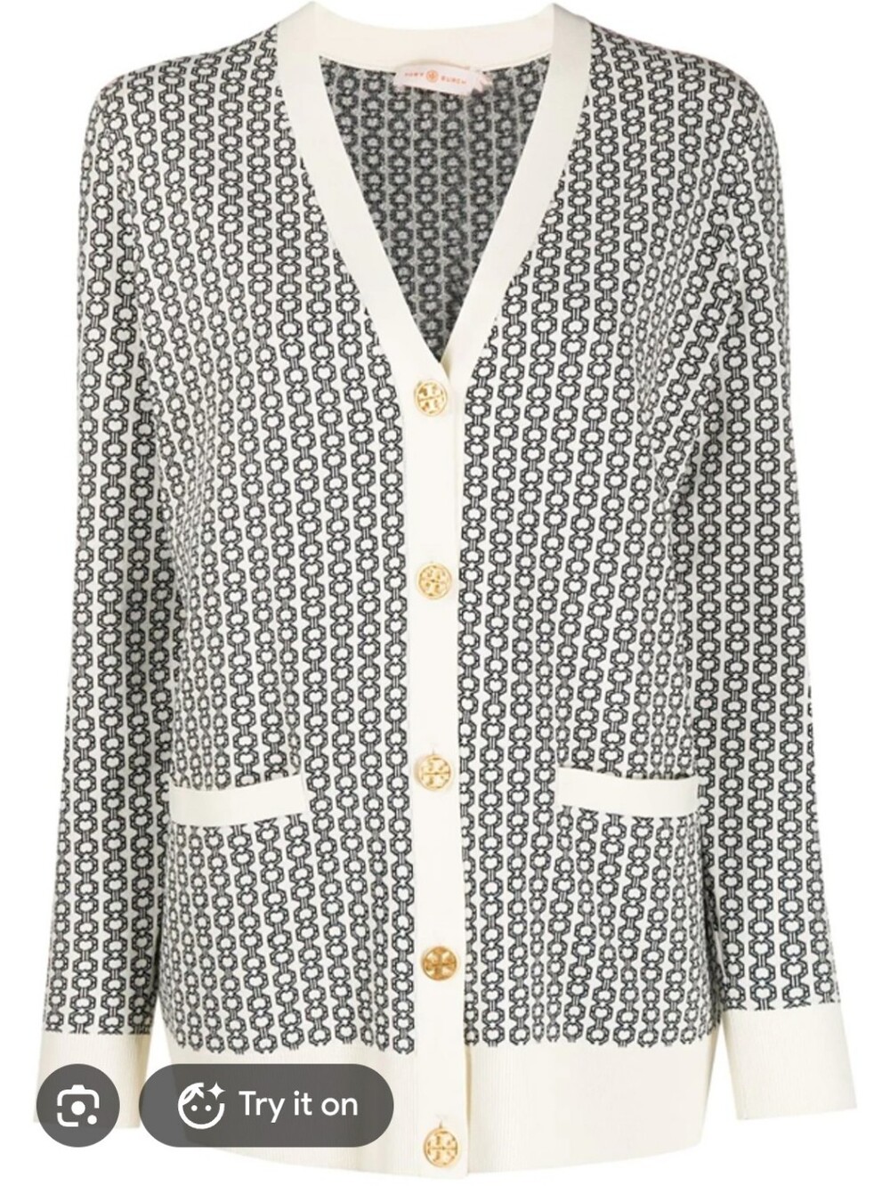 TORY BURCH Gemini Link Jacquard Relaxed Cardigan In Neutrals Size Large